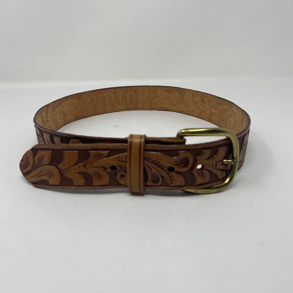 Sakowitz Alton Leather Belt‎ Floral Embossed Tooled Engraved Size 30